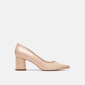 Zara Beige Patent Leather Pump Mid Block Heel 8